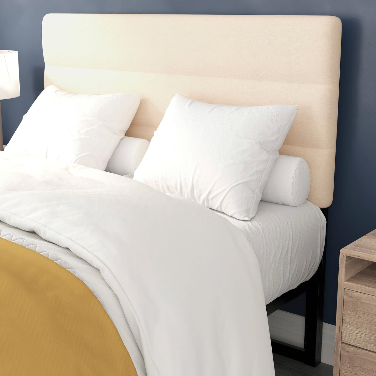 Cream,Full |#| Universal Fit Tufted Upholstered Headboard in Cream Fabric - Full