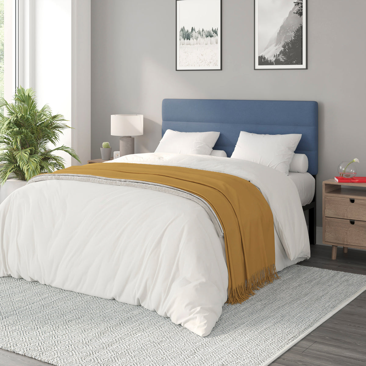 Blue,Queen |#| Universal Fit Tufted Upholstered Headboard in Blue Fabric - Queen