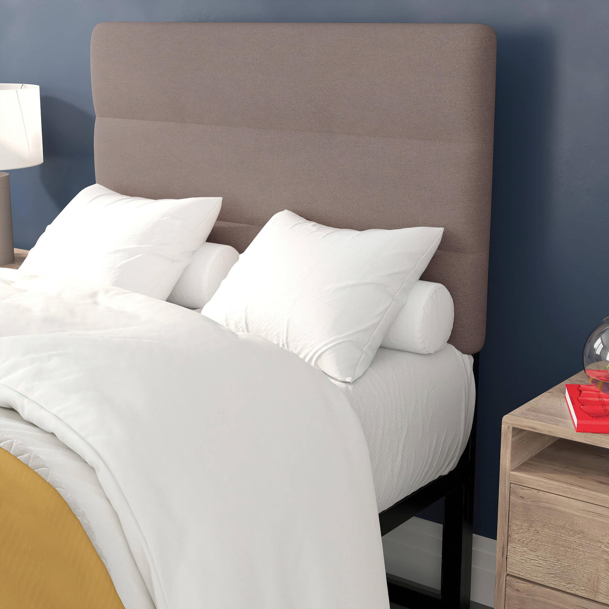 Taupe,Twin |#| Universal Fit Tufted Upholstered Headboard in Taupe Fabric - Twin