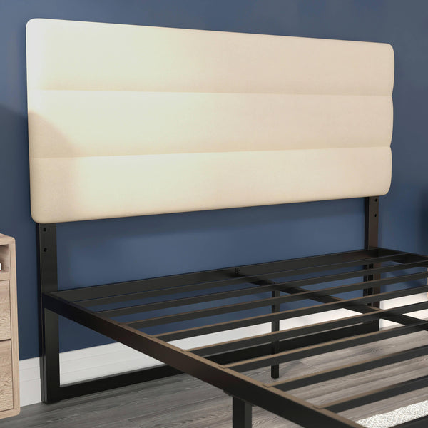 Cream,Queen |#| Universal Fit Tufted Upholstered Headboard in Cream Fabric - Queen