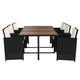 Natural Top/Black Frame |#| Space Saving Modular Patio Set with Natural Acacia Table & 6 Black Wicker Chairs
