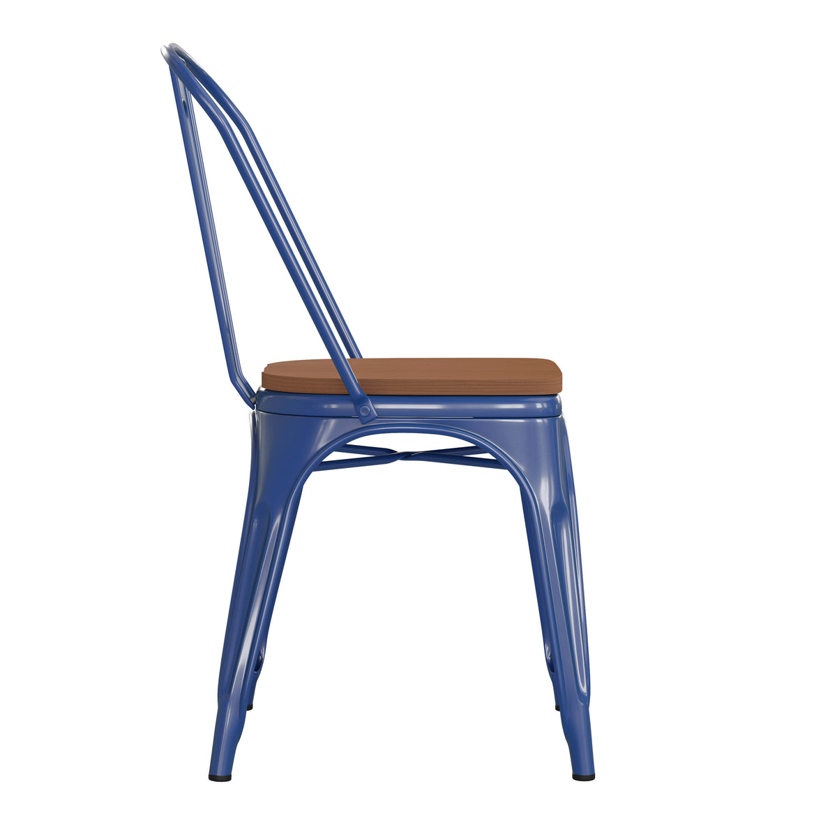 Blue/Teak |#| All-Weather Commercial Stack Chair & Poly Resin Seat - Blue/Teak