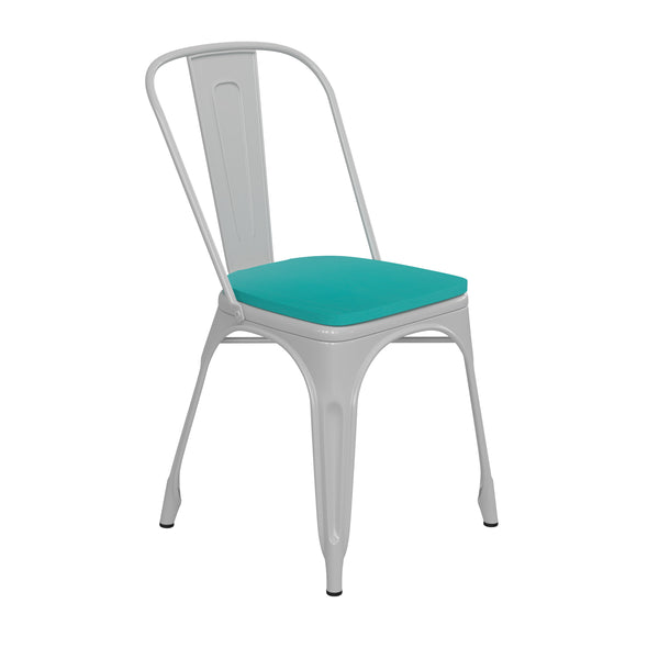 White/Mint Green |#| All-Weather Commercial Stack Chair & Poly Resin Seat - White/Mint
