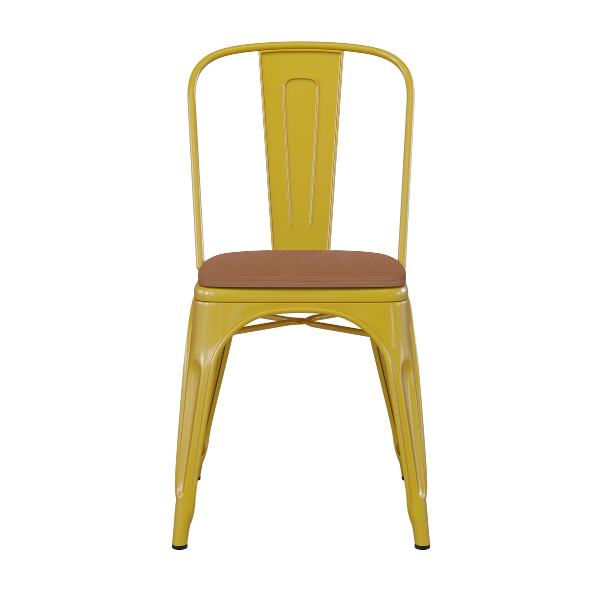 Yellow/Teak |#| All-Weather Commercial Stack Chair & Poly Resin Seat - Yellow/Teak