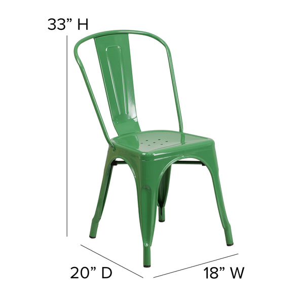 Green/Teak |#| All-Weather Commercial Stack Chair & Poly Resin Seat - Green/Teak