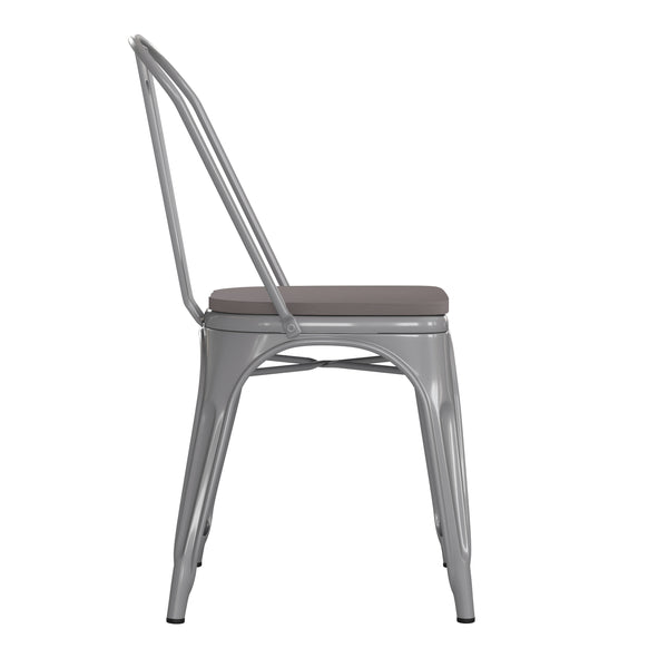 Silver/Gray |#| All-Weather Commercial Stack Chair & Poly Resin Seat - Silver/Gray