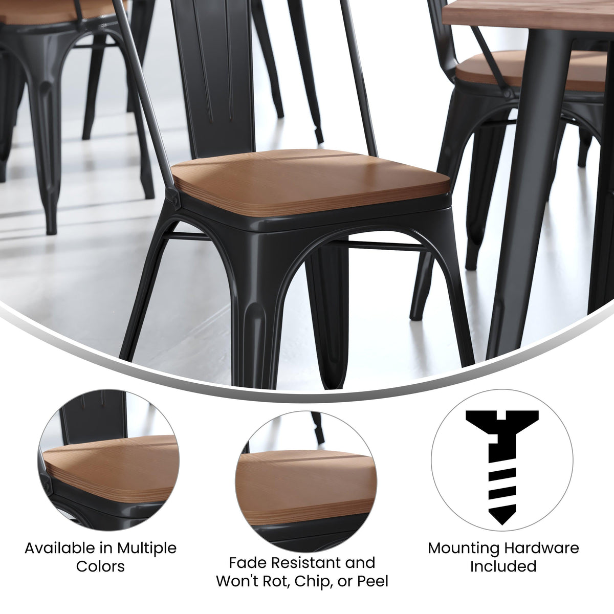 Teak |#| All-Weather Polystyrene Seat for Colorful Metal Stools and Chairs - Teak