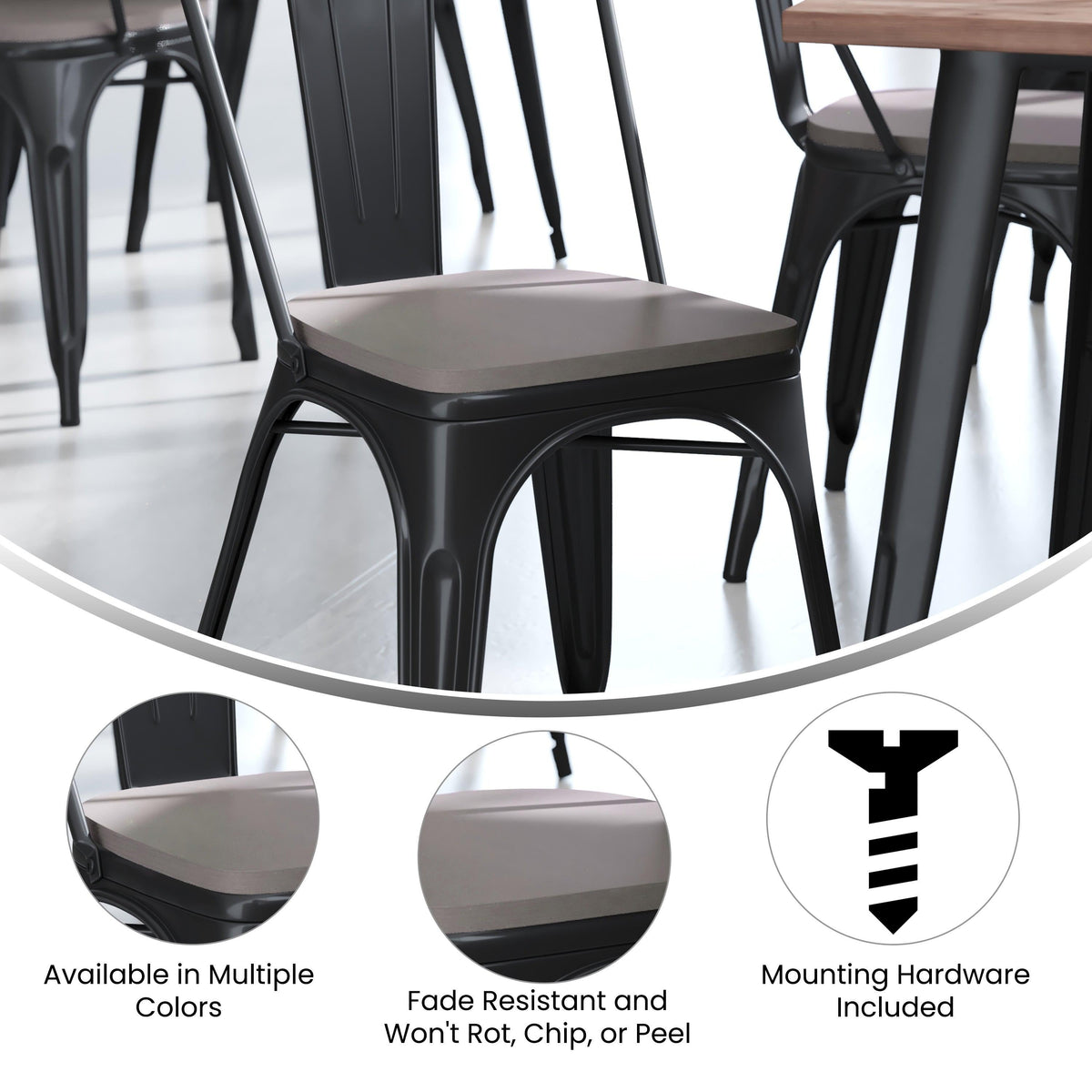 Gray |#| All-Weather Polystyrene Seat for Colorful Metal Stools and Chairs - Gray