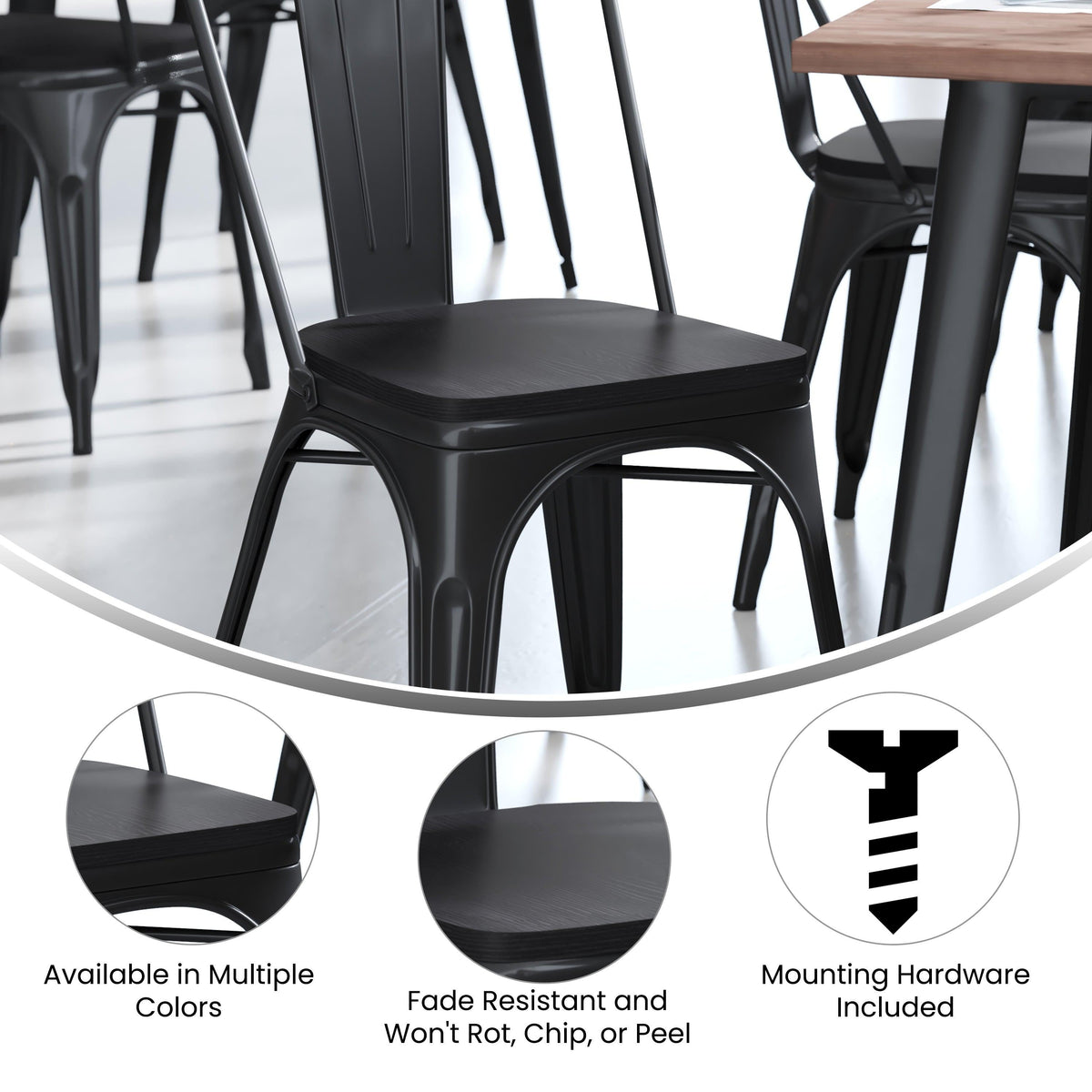 Black |#| All-Weather Polystyrene Seat for Colorful Metal Stools and Chairs - Black