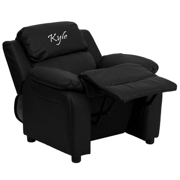 Blue Microfiber |#| Personalized Deluxe Padded Blue Microfiber Kids Recliner with Storage Arms