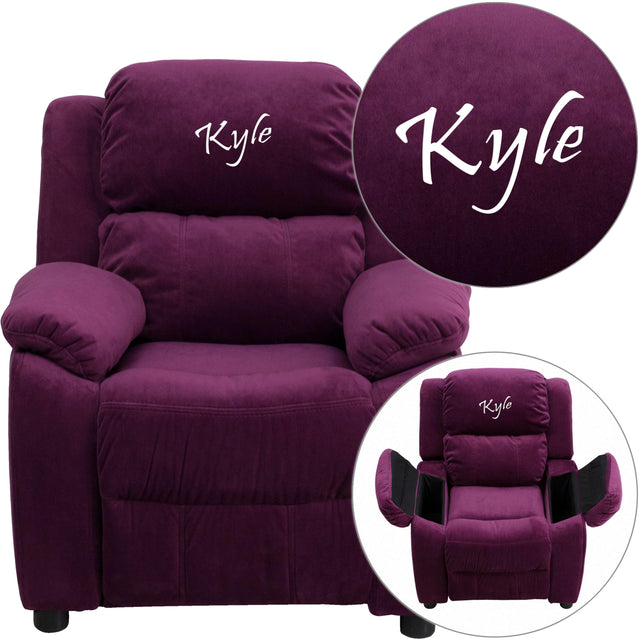 Personalized Deluxe Padded Kids Recliner with Storage Arms - View 1
