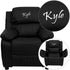 Black LeatherSoft |#| Personalized Deluxe Padded Black LeatherSoft Kids Recliner with Storage Arms