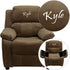 Brown Microfiber |#| Personalized Deluxe Padded Brown Microfiber Kids Recliner with Storage Arms
