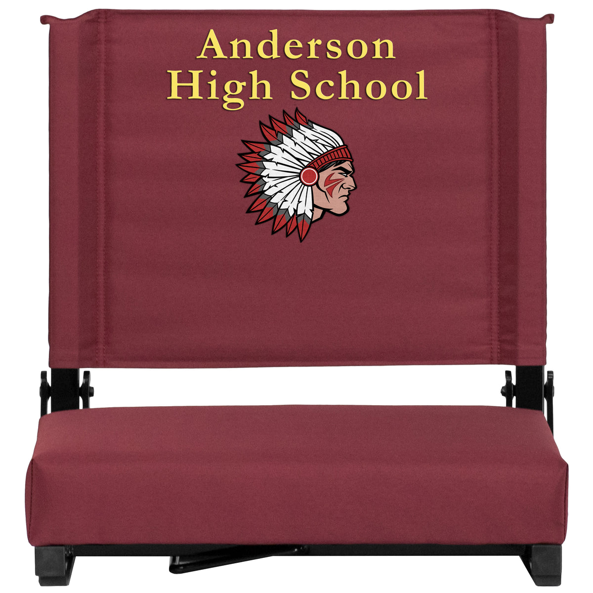 Maroon |#| Personalized 500 lb. Rated Stadium Chair-Handle-Padded Seat, Maroon