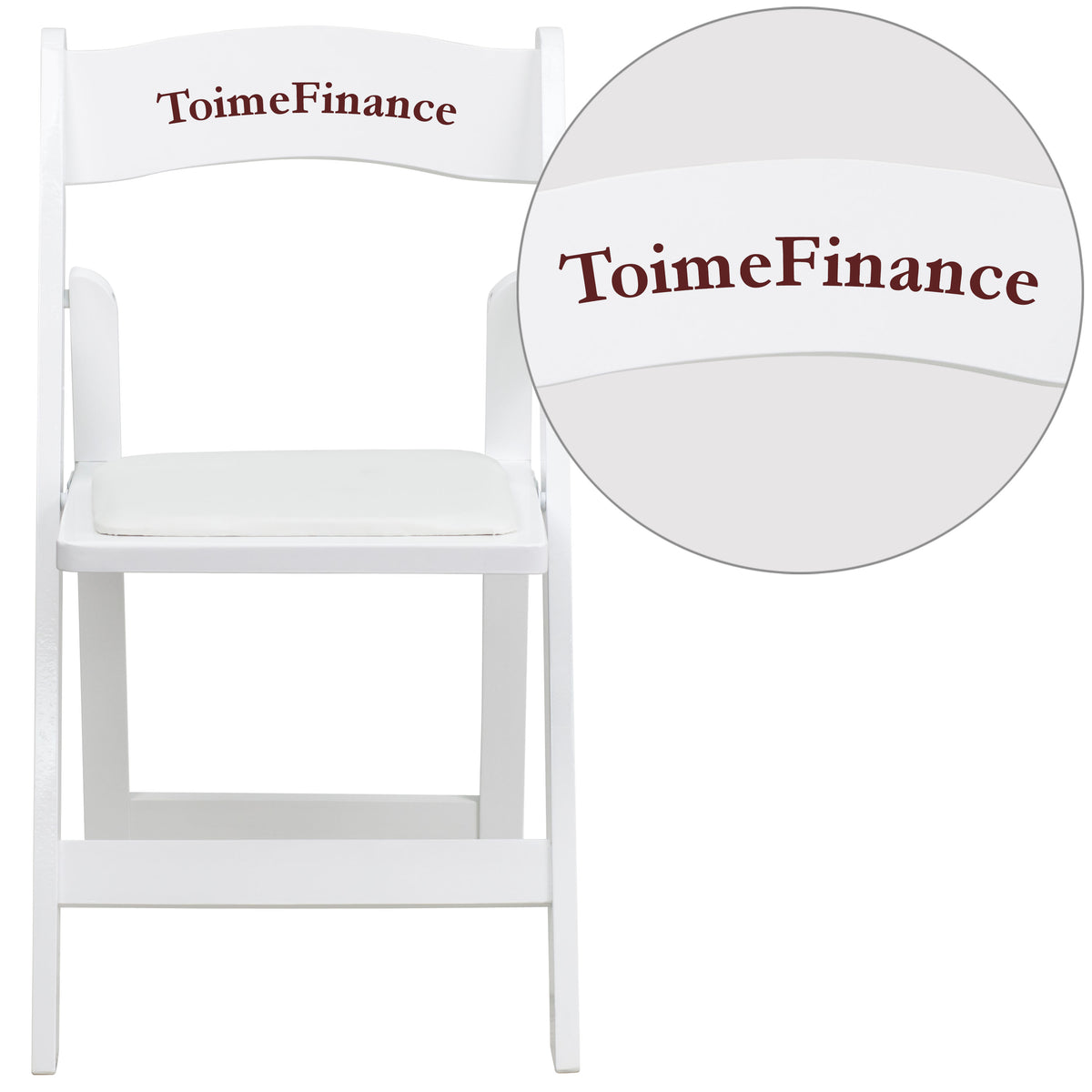 White |#| Personalized White Wood Folding Chair with Detachable Vinyl Padded Seat