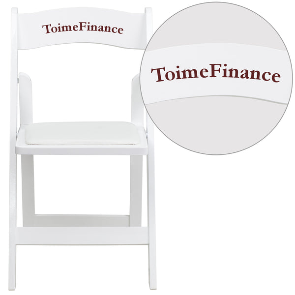 White |#| Personalized White Wood Folding Chair with Detachable Vinyl Padded Seat