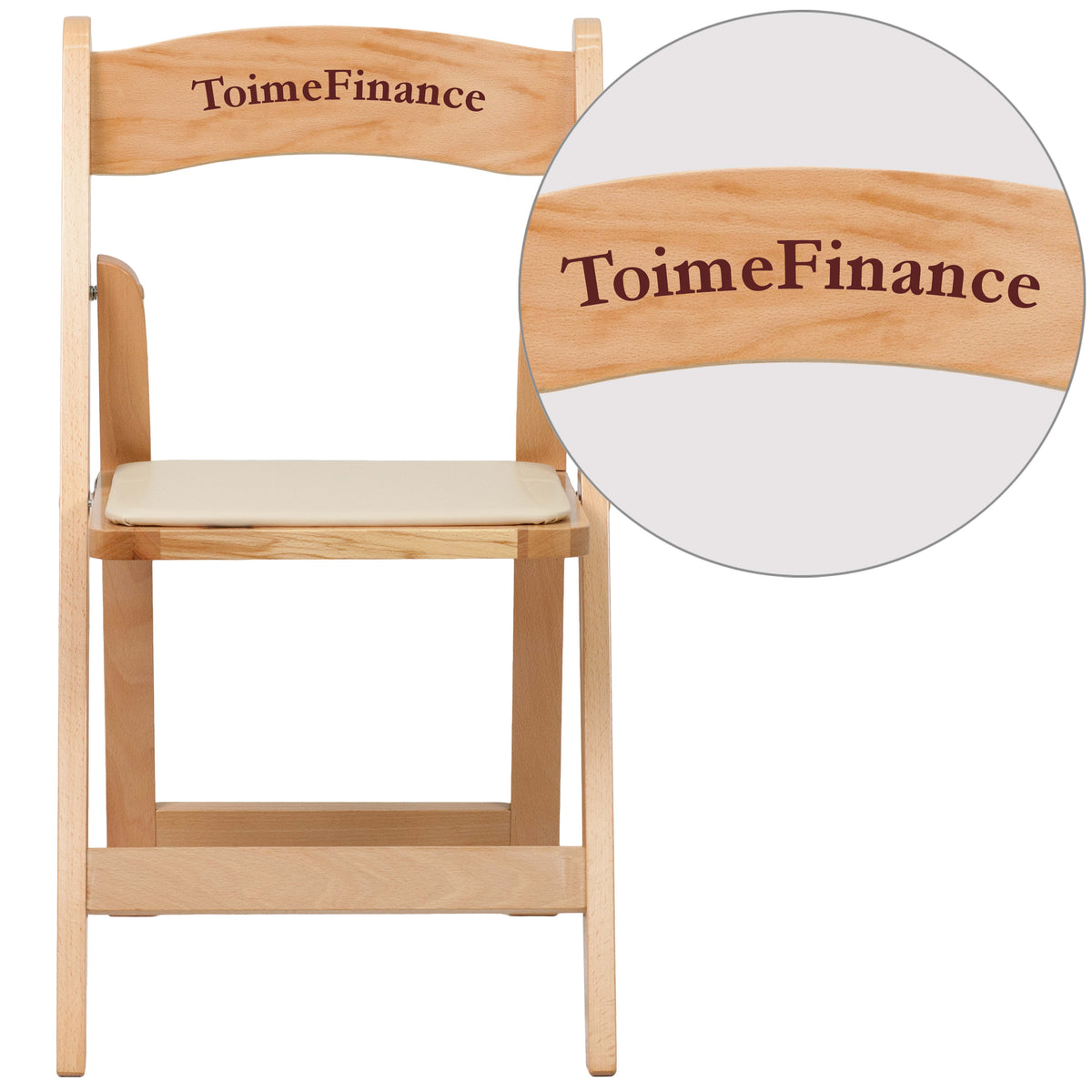 Natural |#| Personalized Natural Wood Folding Chair with Vinyl Padded Seat