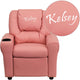Pink Vinyl |#| Personalized Pink Vinyl Kids Recliner with Cup Holder and Headrest
