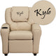 Beige Vinyl |#| Personalized Beige Vinyl Kids Recliner with Cup Holder and Headrest