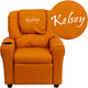 Orange Vinyl |#| Personalized Orange Vinyl Kids Recliner with Cup Holder and Headrest