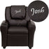 Brown LeatherSoft |#| Personalized Brown LeatherSoft Kids Recliner with Cup Holder and Headrest