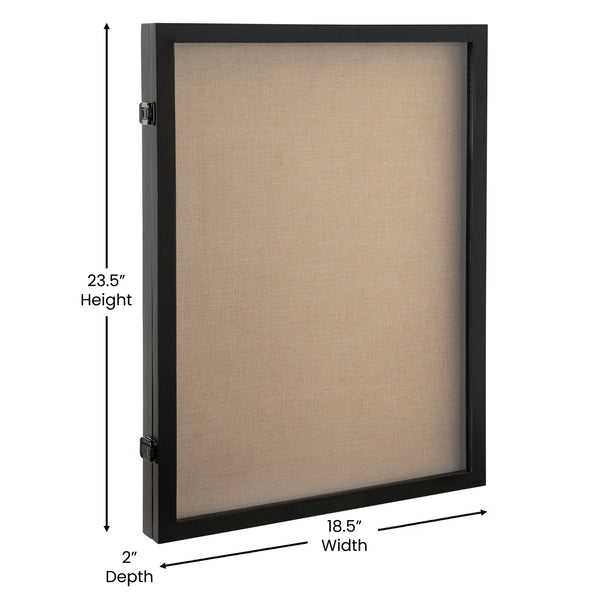 Black,18.5"W x 2"D x 23.5"H |#| Solid Pine Black Shadow Display Case with Linen Liner - 18 x 24