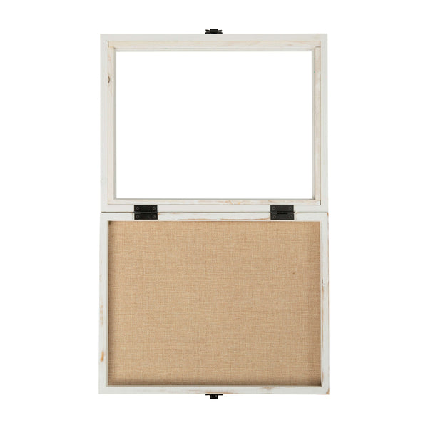 White Wash,11.5"W x 2"D x 14"H |#| Solid Pine Whitewash Shadow Display Case with Linen Liner - 11 x 14