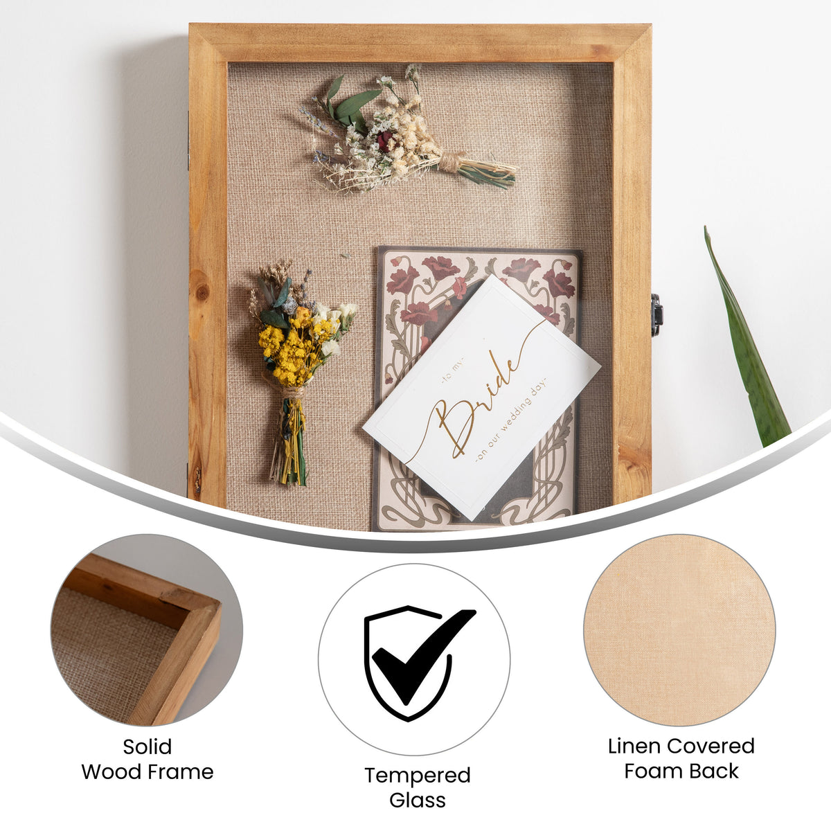 Weathered Brown,11.5"W x 2"D x 14"H |#| Solid Pine Weathered Brown Shadow Display Case with Linen Liner - 11 x 14