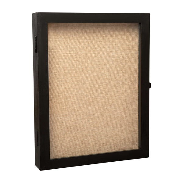 Black,11.5"W x 2"D x 14"H |#| Solid Pine Black Shadow Display Case with Linen Liner - 11 x 14