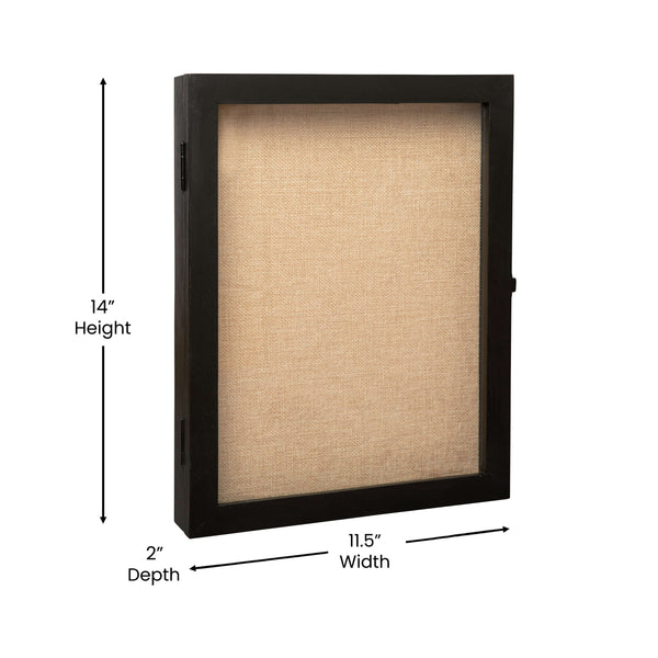 Black,11.5"W x 2"D x 14"H |#| Solid Pine Black Shadow Display Case with Linen Liner - 11 x 14