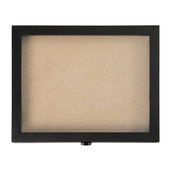 Black,11.5"W x 2"D x 14"H |#| Solid Pine Black Shadow Display Case with Linen Liner - 11 x 14