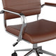 Saddle Brown Faux Leather/Polished Nickel |#| Ribbed Faux Leather Swivel Home Office Chair with Armrests-Brown/Polished Nickel