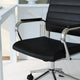 Black Faux Leather/Polished Nickel |#| Ribbed Faux Leather Swivel Home Office Chair with Armrests-Black/Polished Nickel