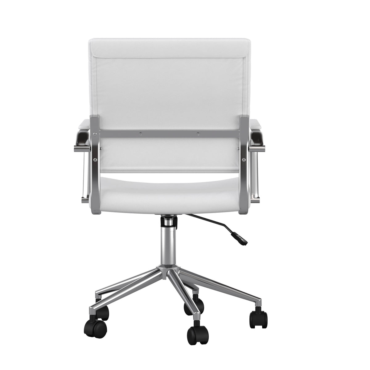 White Faux Leather/Polished Nickel |#| Ribbed Faux Leather Swivel Home Office Chair with Armrests-White/Polished Nickel