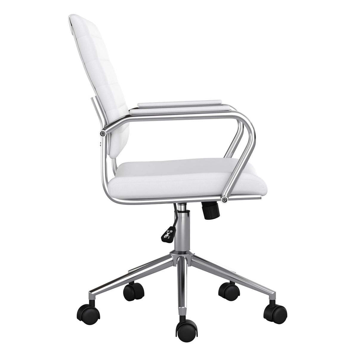 White Faux Leather/Polished Nickel |#| Ribbed Faux Leather Swivel Home Office Chair with Armrests-White/Polished Nickel