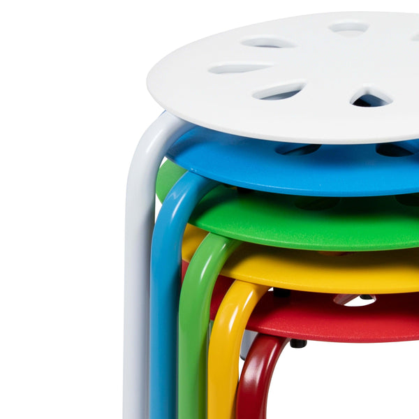 Assorted |#| Plastic Nesting Stack Stools-Classroom/Home, 11.5inchHeight, Assorted Colors-5 Pack