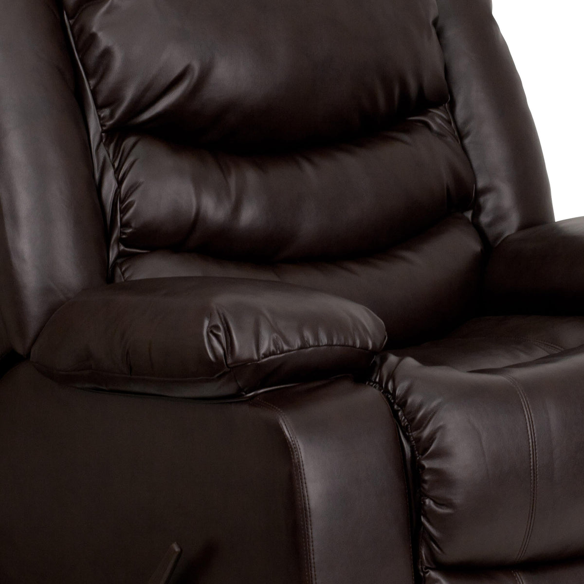 Plush Brown LeatherSoft Lever Rocker Recliner with Padded Arms - Home Recliner
