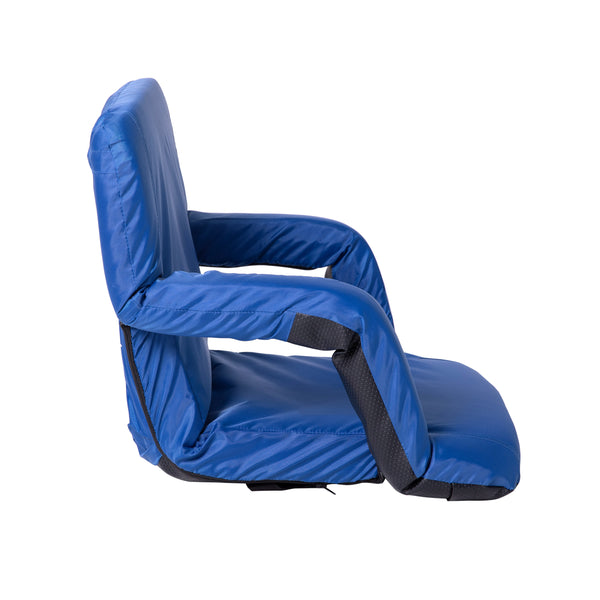 Blue |#| Backpack Reclining Padded Stadium Chairs with Armrests & Storge Pockets in Blue