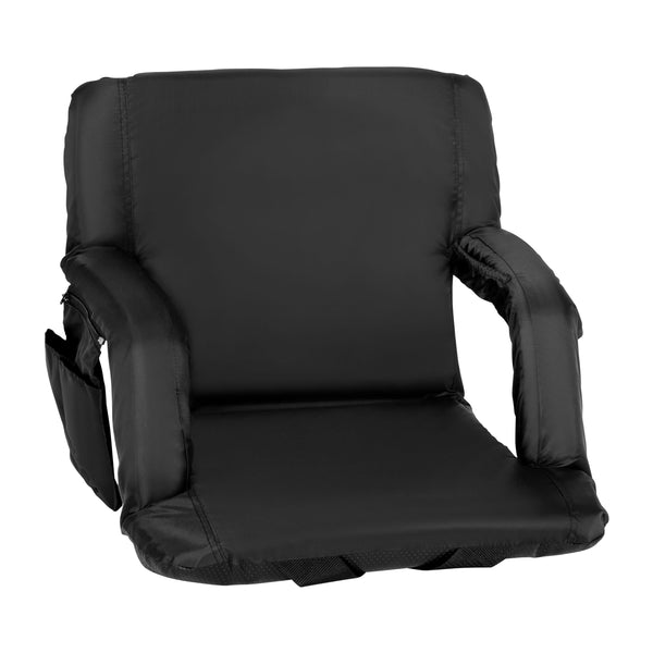 Black |#| Backpack Reclining Padded Stadium Chairs with Armrests & Storge Pockets in Black