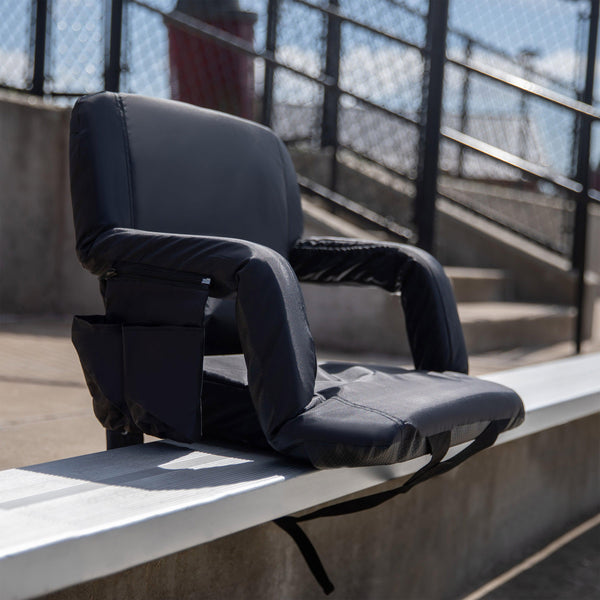 Black |#| Backpack Reclining Padded Stadium Chairs with Armrests & Storge Pockets in Black