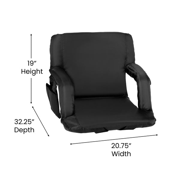 Black |#| Backpack Reclining Padded Stadium Chairs with Armrests & Storge Pockets in Black