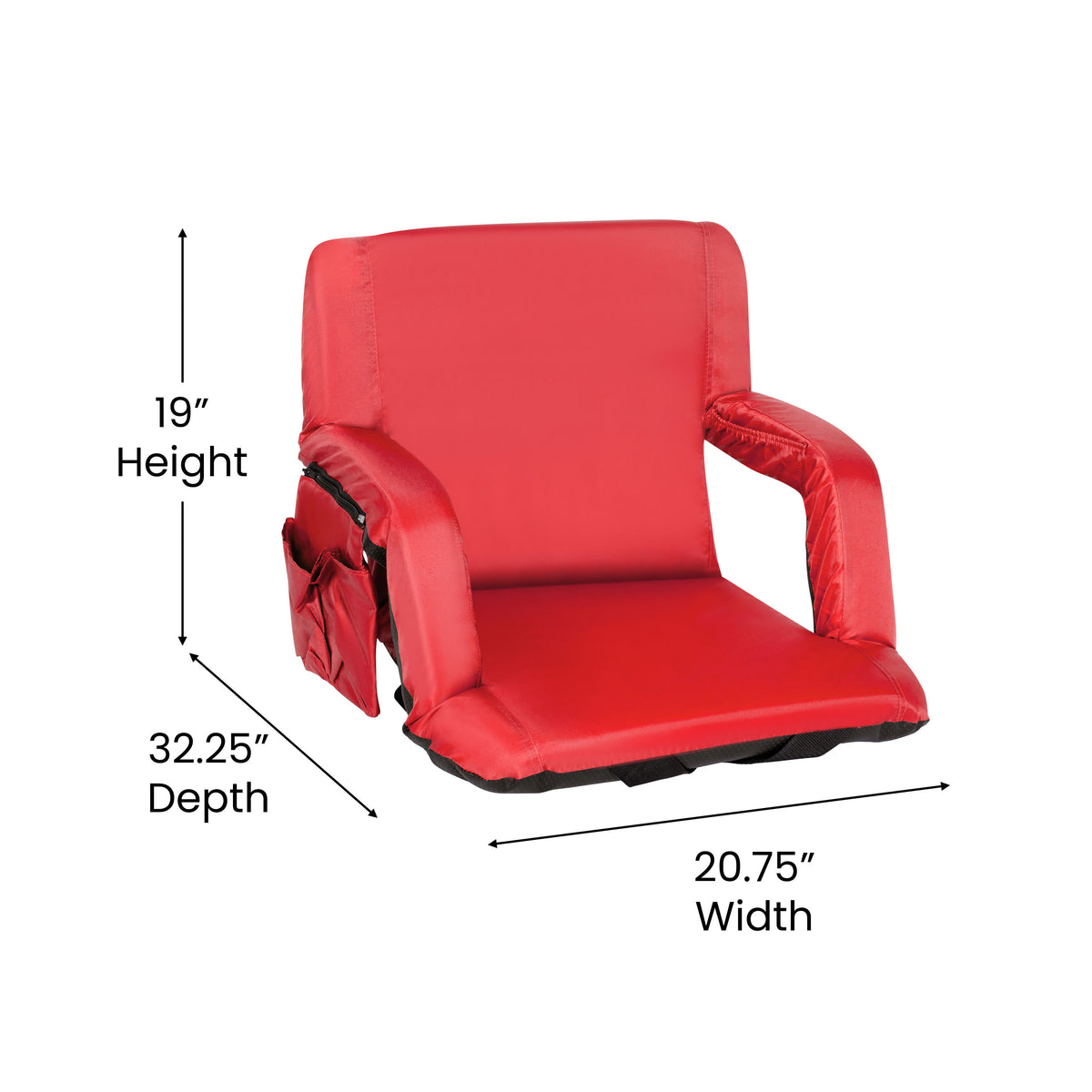 Red |#| Backpack Reclining Padded Stadium Chairs with Armrests & Storge Pockets in Red