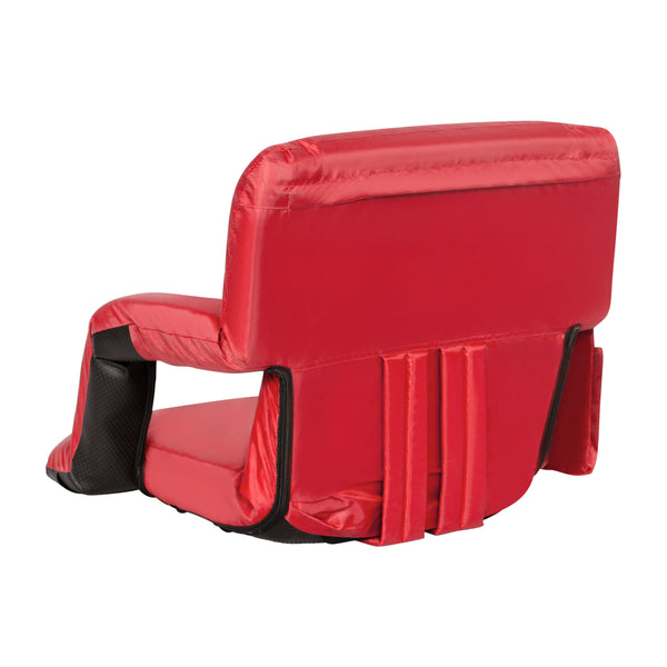 Red |#| Backpack Reclining Padded Stadium Chairs with Armrests & Storge Pockets in Red