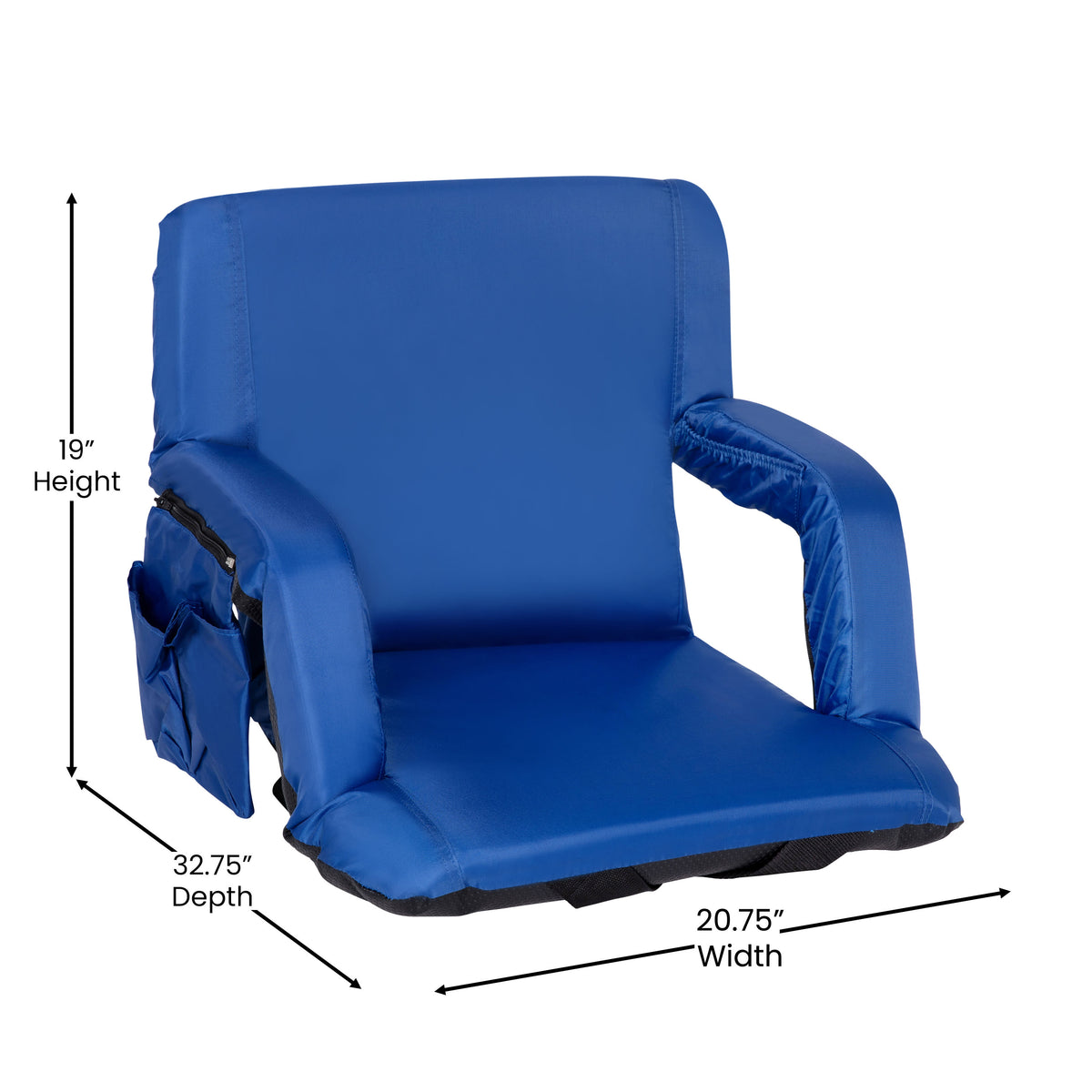 Blue |#| Backpack Reclining Padded Stadium Chairs with Armrests & Storge Pockets in Blue