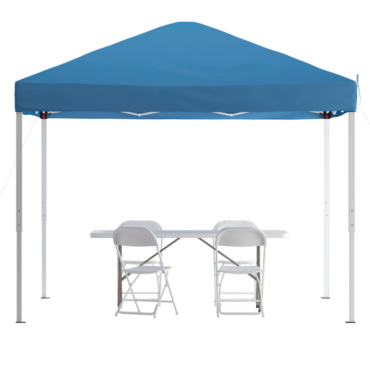 Blue |#| 10' x 10' Blue Pop Up Canopy, Folding Table and 4 White Folding Chairs Bundle