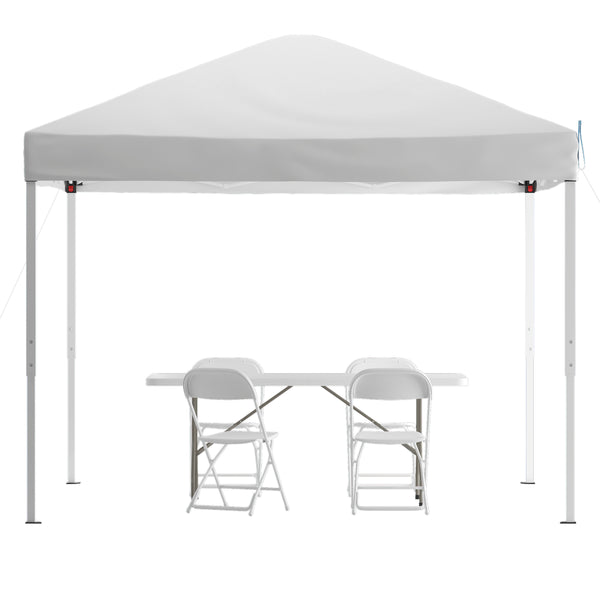 White |#| 10' x 10' White Pop Up Canopy, Folding Table and 4 White Folding Chairs Bundle