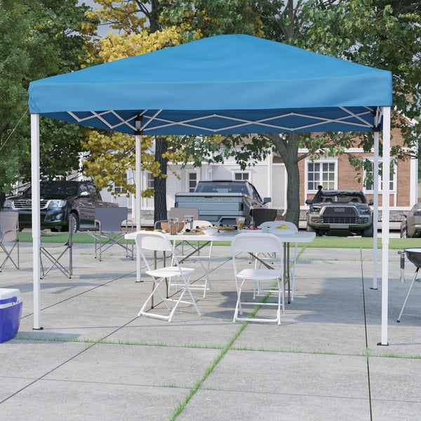 Blue |#| 10' x 10' Blue Pop Up Canopy, Folding Table and 4 White Folding Chairs Bundle