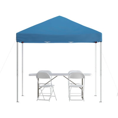 Portable Tailgate/Event Tent Set - 8'x8' Pop Up Canopy Tent, 6-Foot Bi-Fold Table, Set of 4 Folding Chairs - View 1