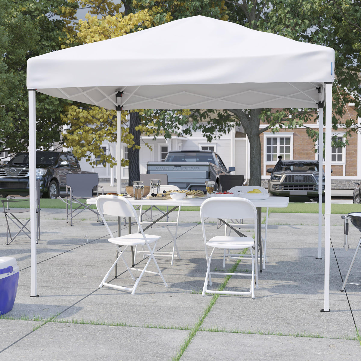 White |#| 8' x 8' White Pop Up Canopy, Folding Table and 4 White Folding Chairs Bundle