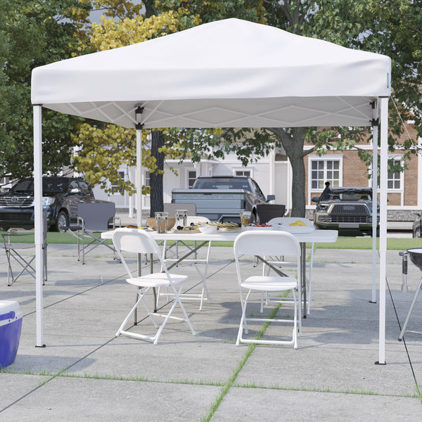 White |#| 8' x 8' White Pop Up Canopy, Folding Table and 4 White Folding Chairs Bundle